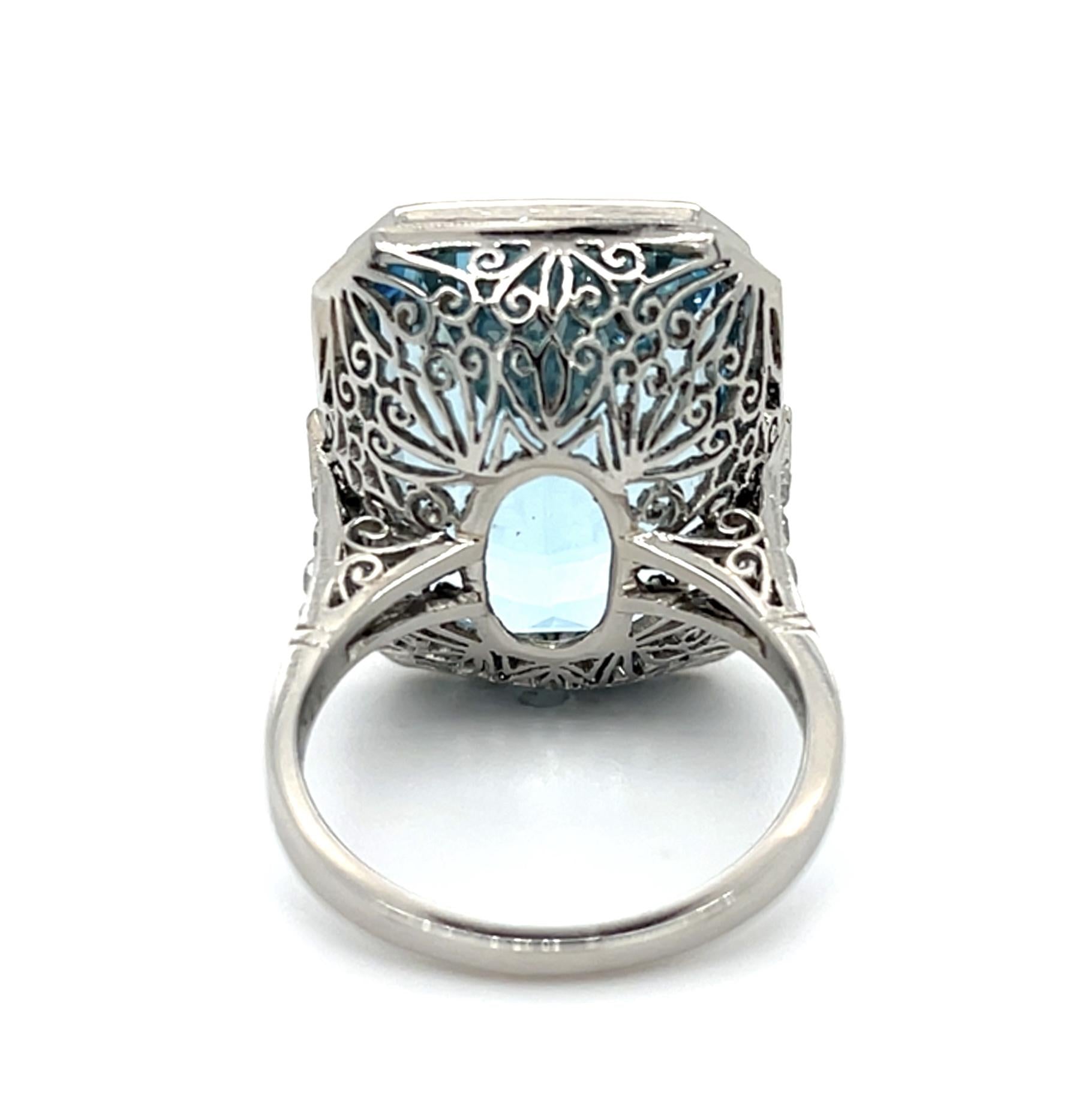 23.20ct Aquamarine .23ct (2 French Rectangular Diamond) Platinum Handmade Ring