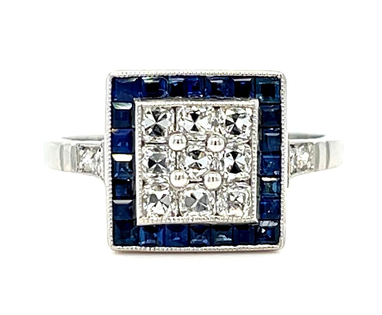 .64ct French Cut Diamonds .86ct Sapphires Platinum Handmade Ring 5.20g 6.75 Size