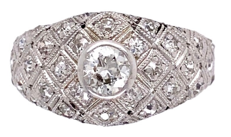 PT Euro Diamond Art Deco Ring 0.40ct(dia) .75ct(s dia) Circa 1920s