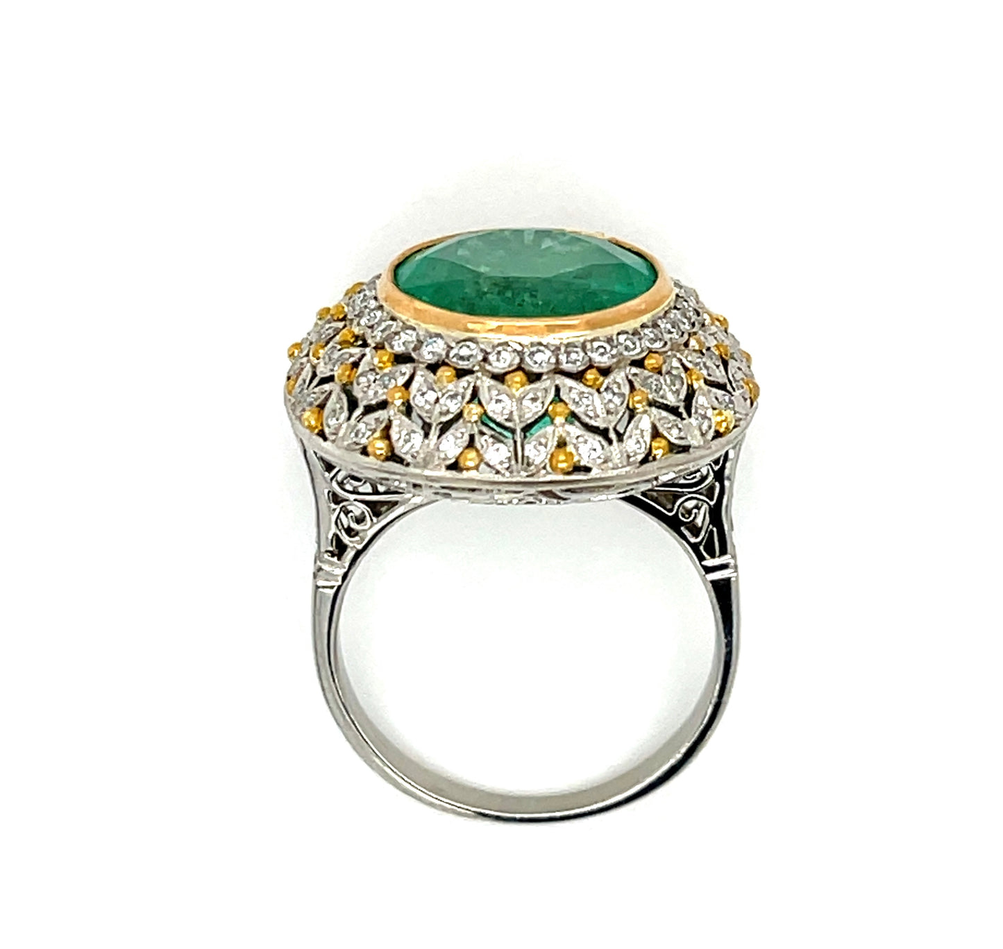 7.26ct Colombian Emerald Platinum+18KY Handmade Ring .98ct Diamonds