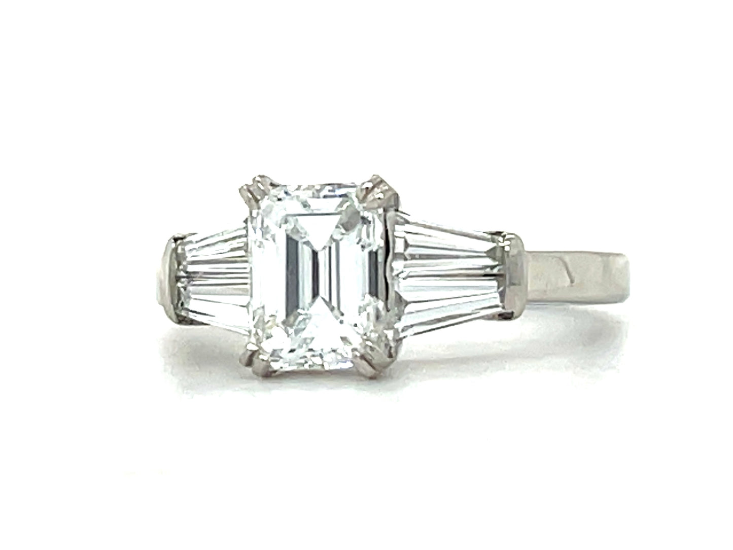 1.41ct Emerald Cut Diamond GIA D VVS2 Platinum Ring .85ct Modified Baguette Diamonds