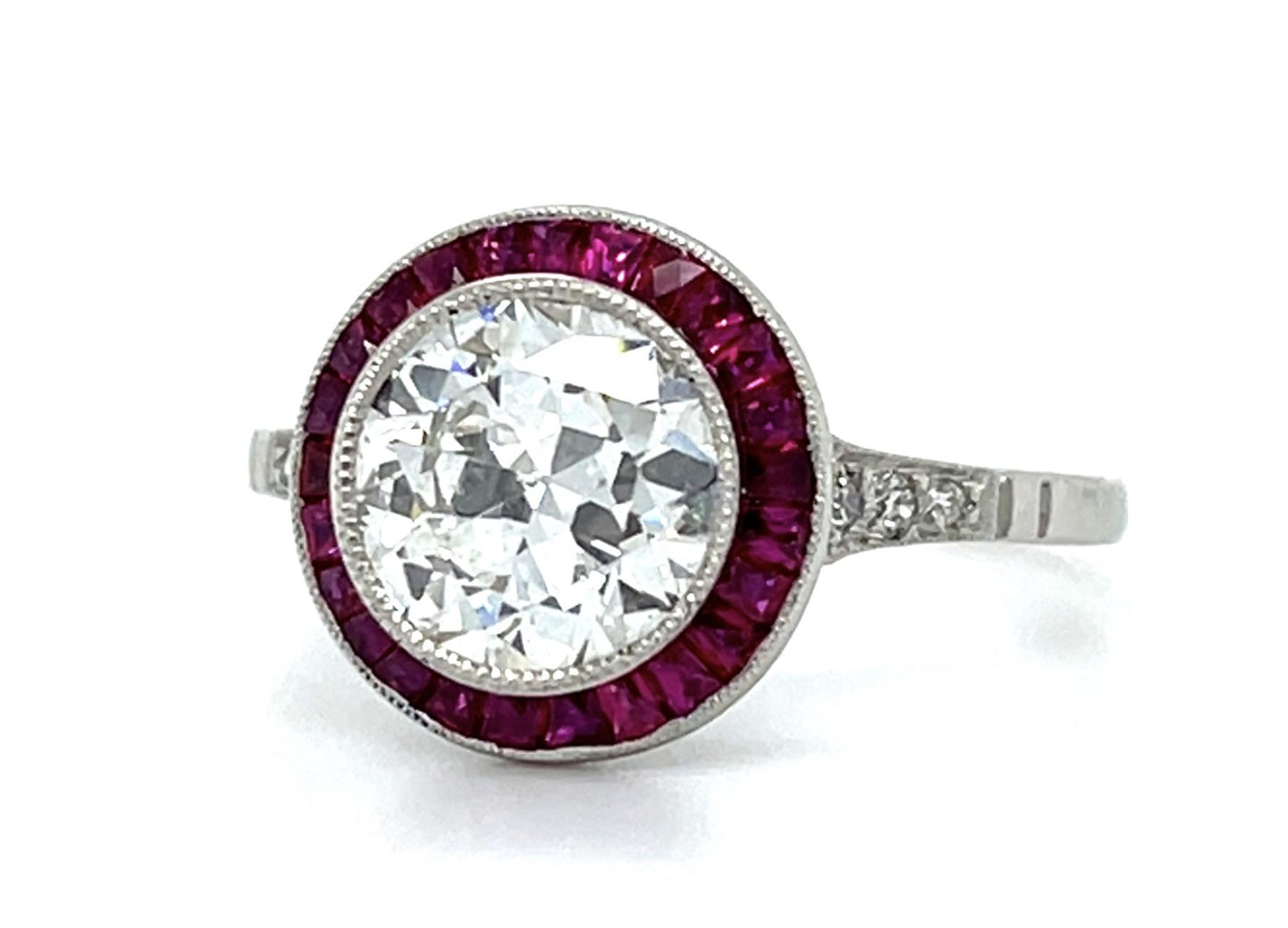 1.69ct H SI2 Old European Diamond 1ct Ruby Platinum Handmade Ring 3.67g 7 Size