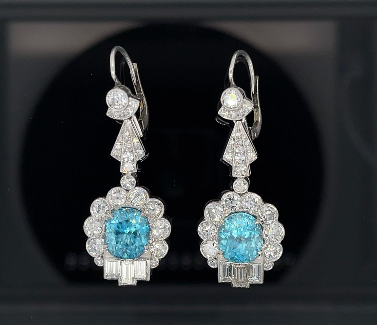 Art Deco 8.41ct Zircon 4.10ct Diamonds PT Drop Earrings (Vintage 1930s)