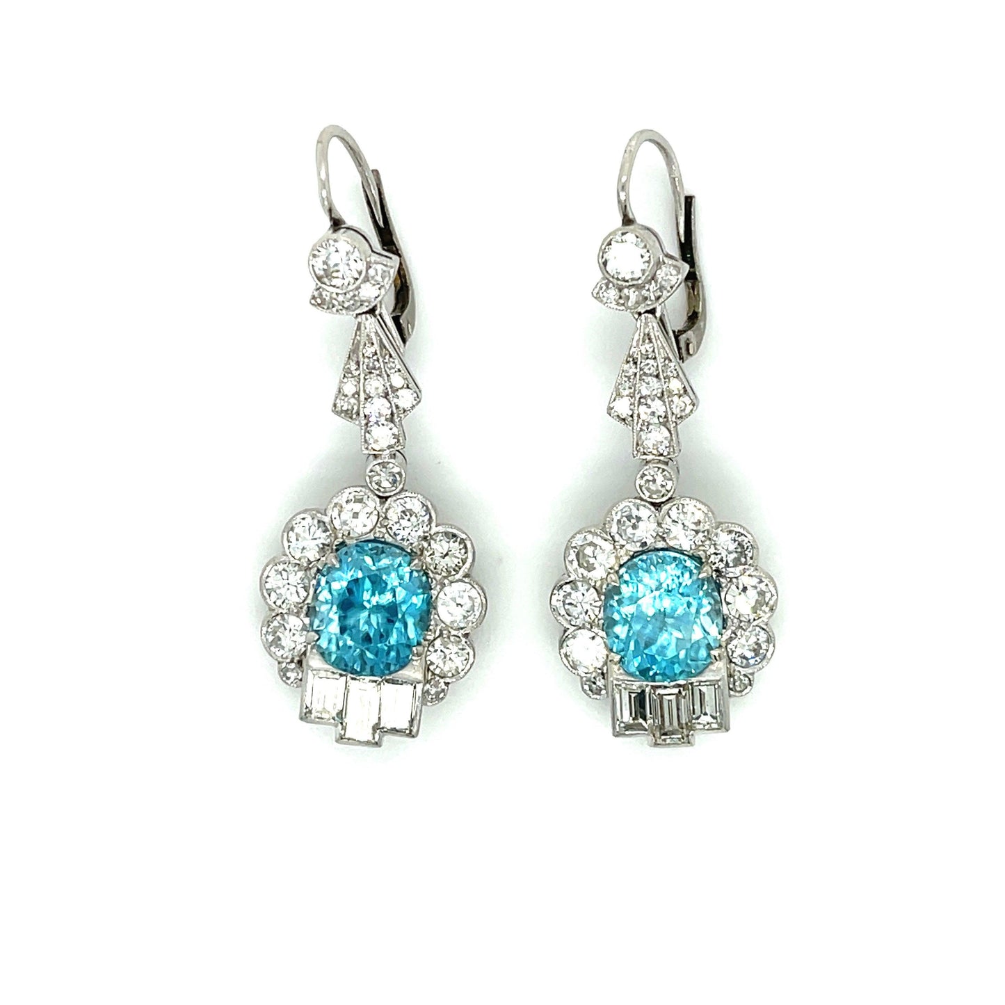 Art Deco 8.41ct Zircon 4.10ct Diamonds PT Drop Earrings (Vintage 1930s)