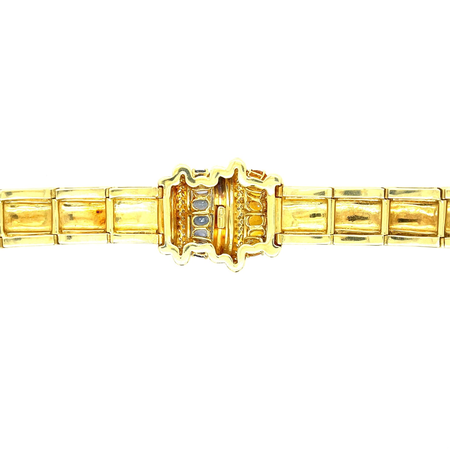 8.50ct Blue and Yellow Sapphire 2.25ct Diamond 18KY Vintage Bangle Bracelet
