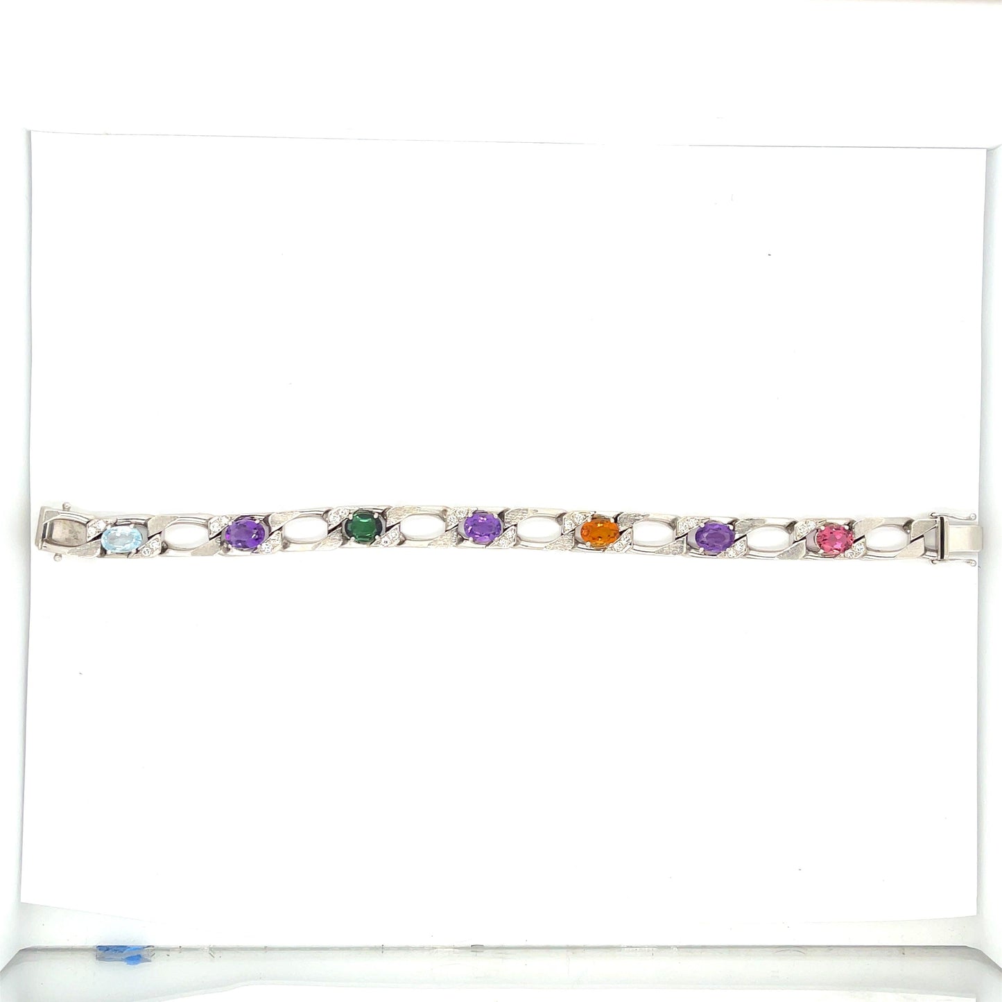 8.56ct Green Tourmaline, Citrine & Amethyst 14KW Estate Bracelet 1ct Diamonds