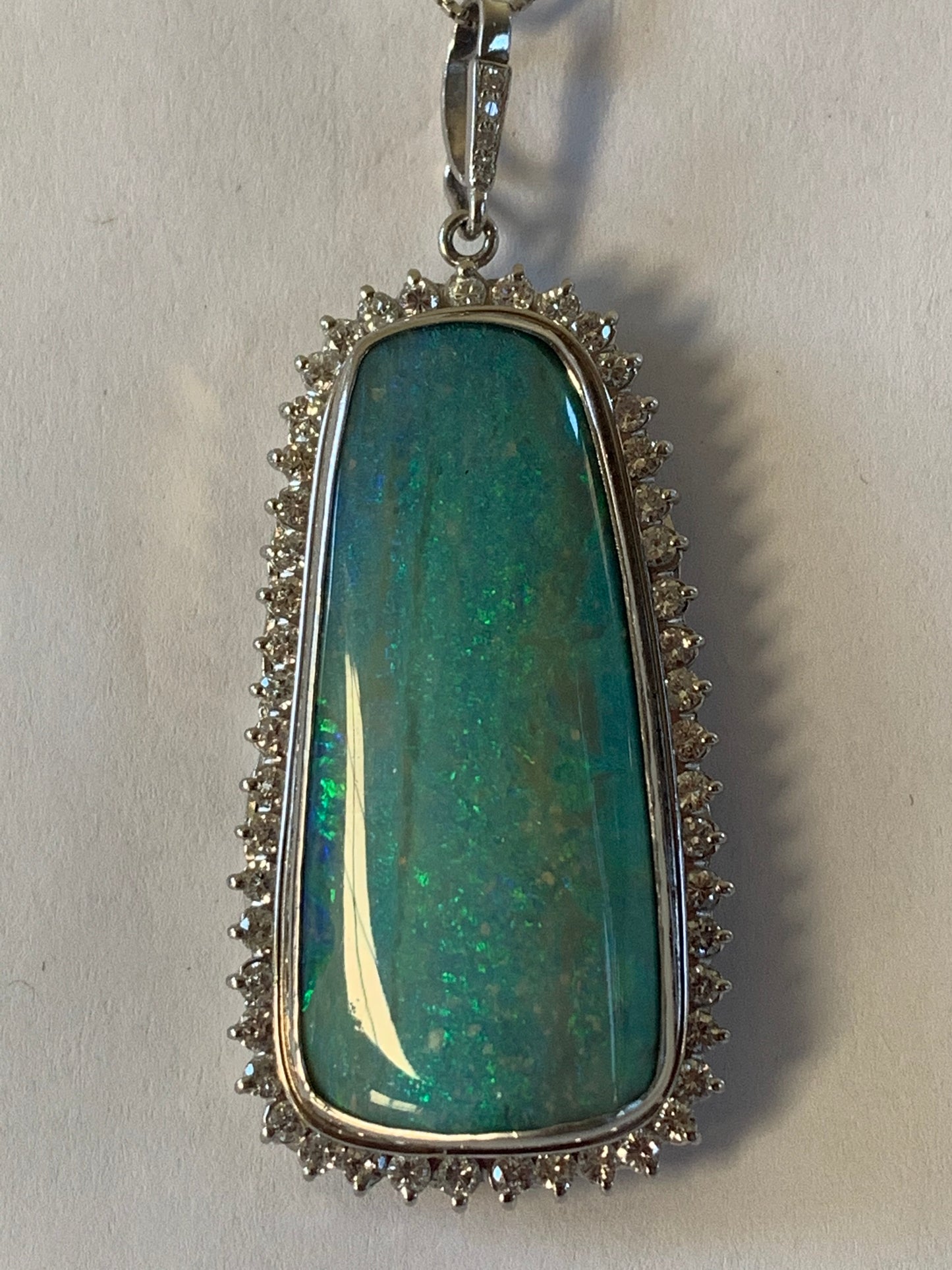 43.61ct Boulder Opal & 1.22ctw Diamond Pendant Circa 1970s