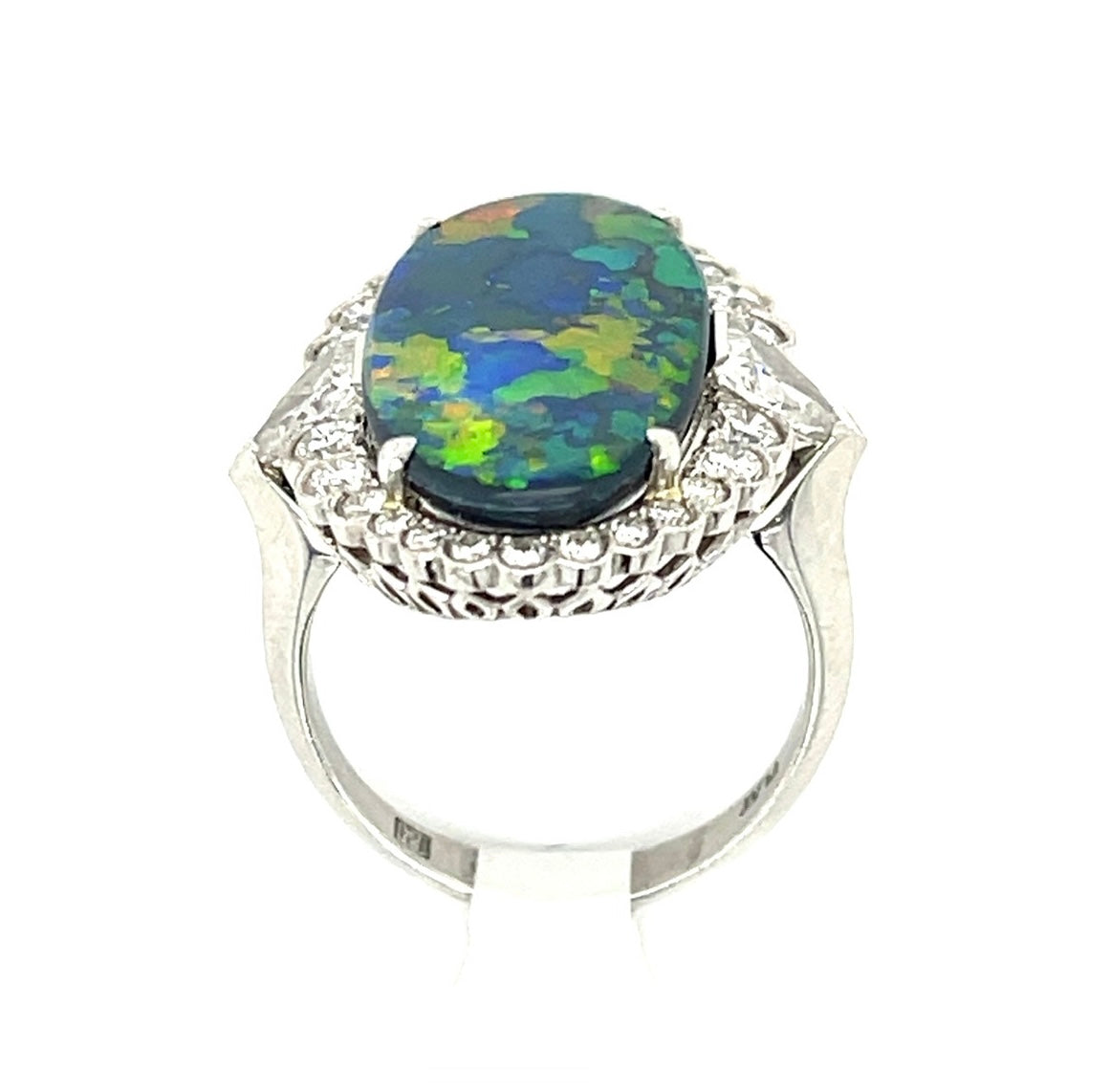 7.50ct Australian Lightning Ridge Opal Ring 1.65ct VS-SI Diamonds set in Platinum