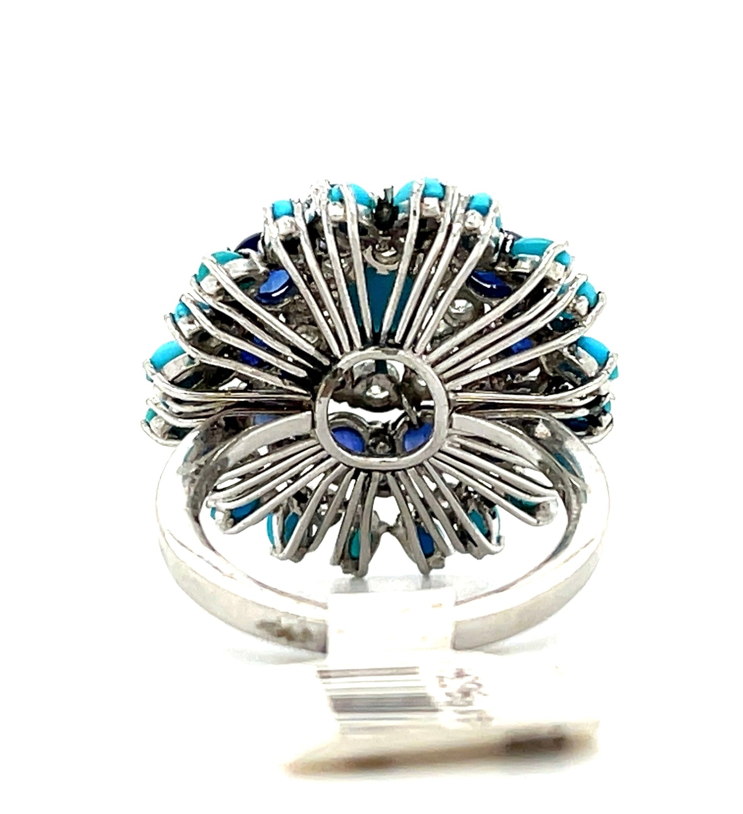 Sapphire, Diamond and Turquoise Platinum Set (Vintage Circa 1950s) Matching Ring and Earrings 1.10ct Diamonds 2.24ct Sapphires