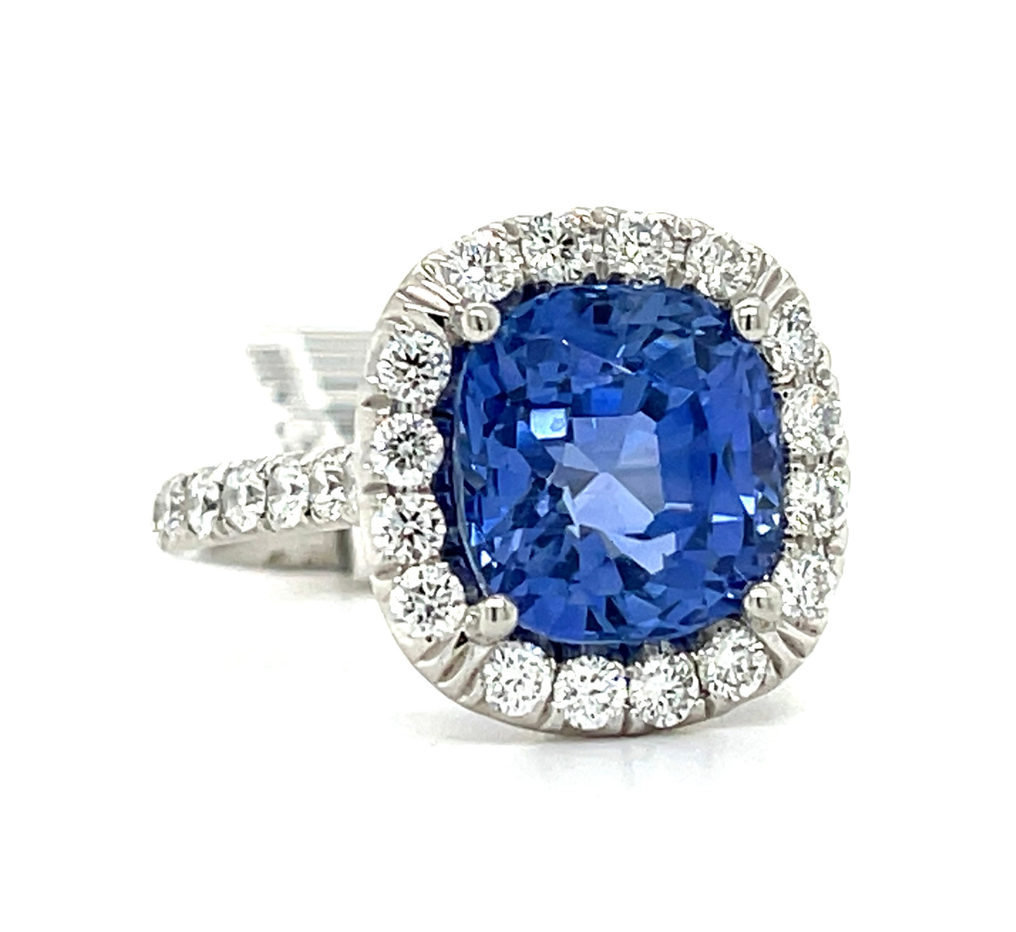7.23ct AGL Ceylon No Heat Sapphire Platinum Ring 1.04ct Diamonds