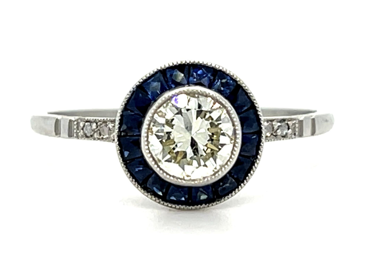 .59ct Round Brilliant Diamond .38ct Sapphire Platinum Handmade Ring 2.30g 7.25