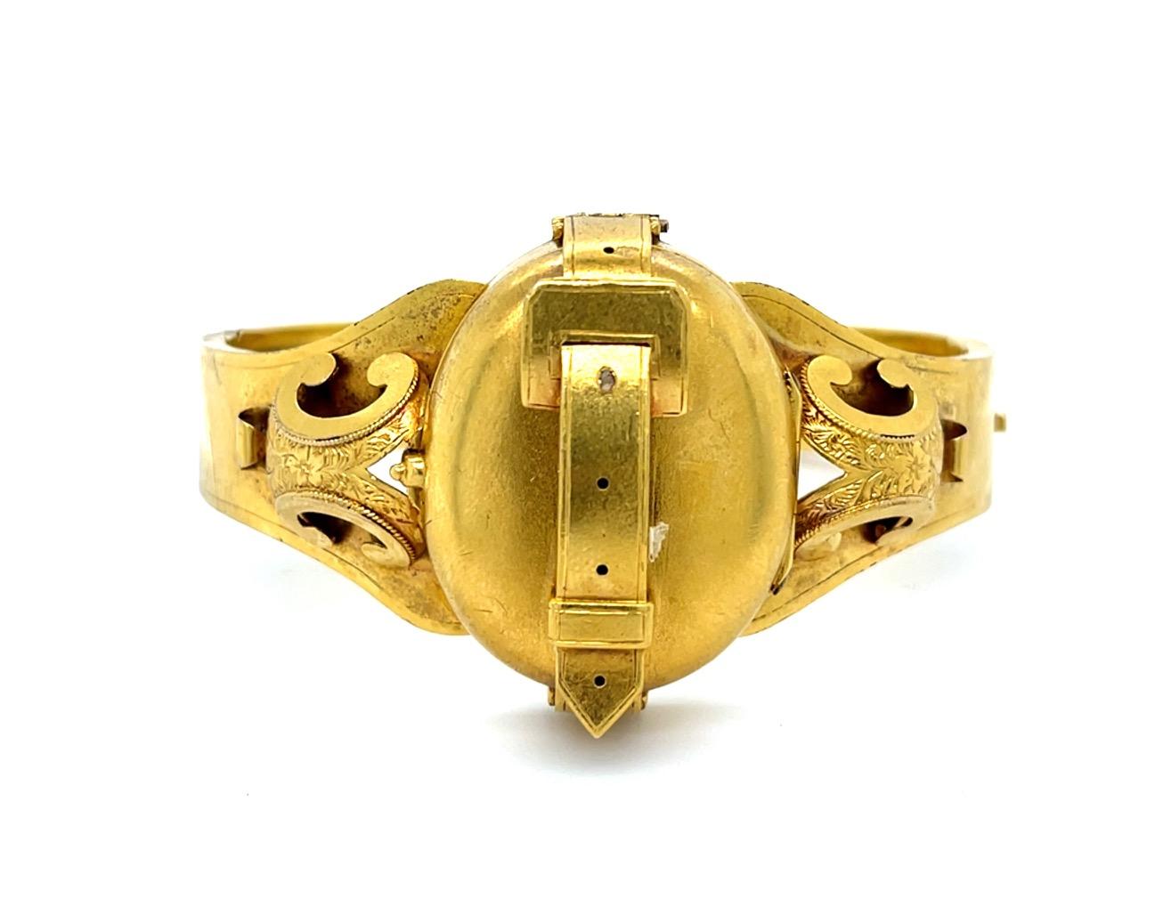 Original Victorian 18KY Bangle Bracelet (Antique 1860s) 29.54g 2.50" Width