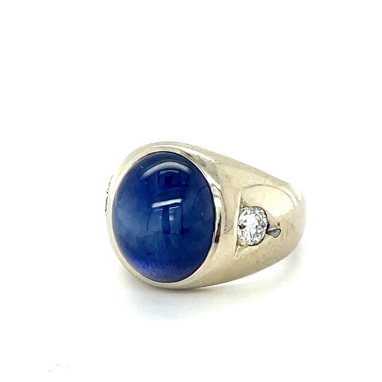 Lab Grown Blue Star Sapphire 14KW Men's Vintage Ring (c 1940s) .44ct Diamonds