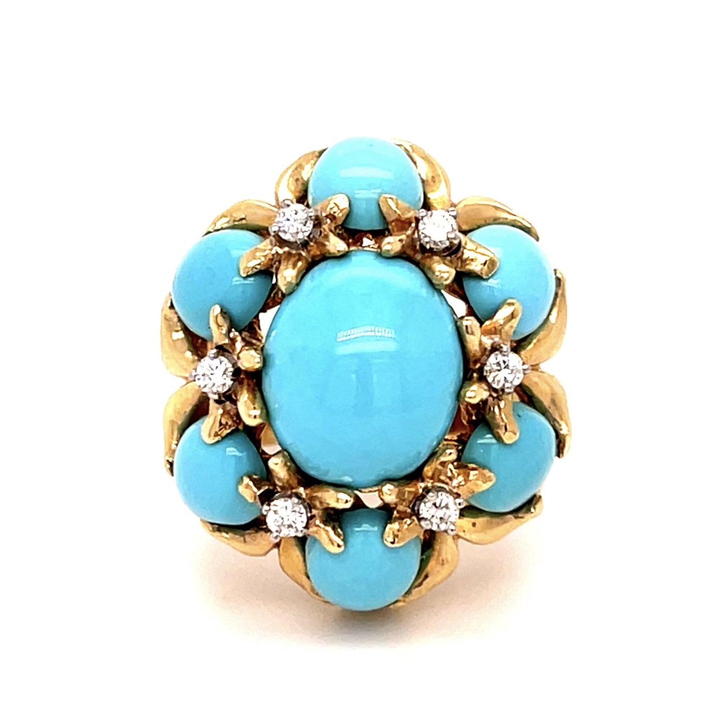 10ct Turquoise .18ct Diamond 14KY Vintage Ring (1960s) 18g 6.50 Size