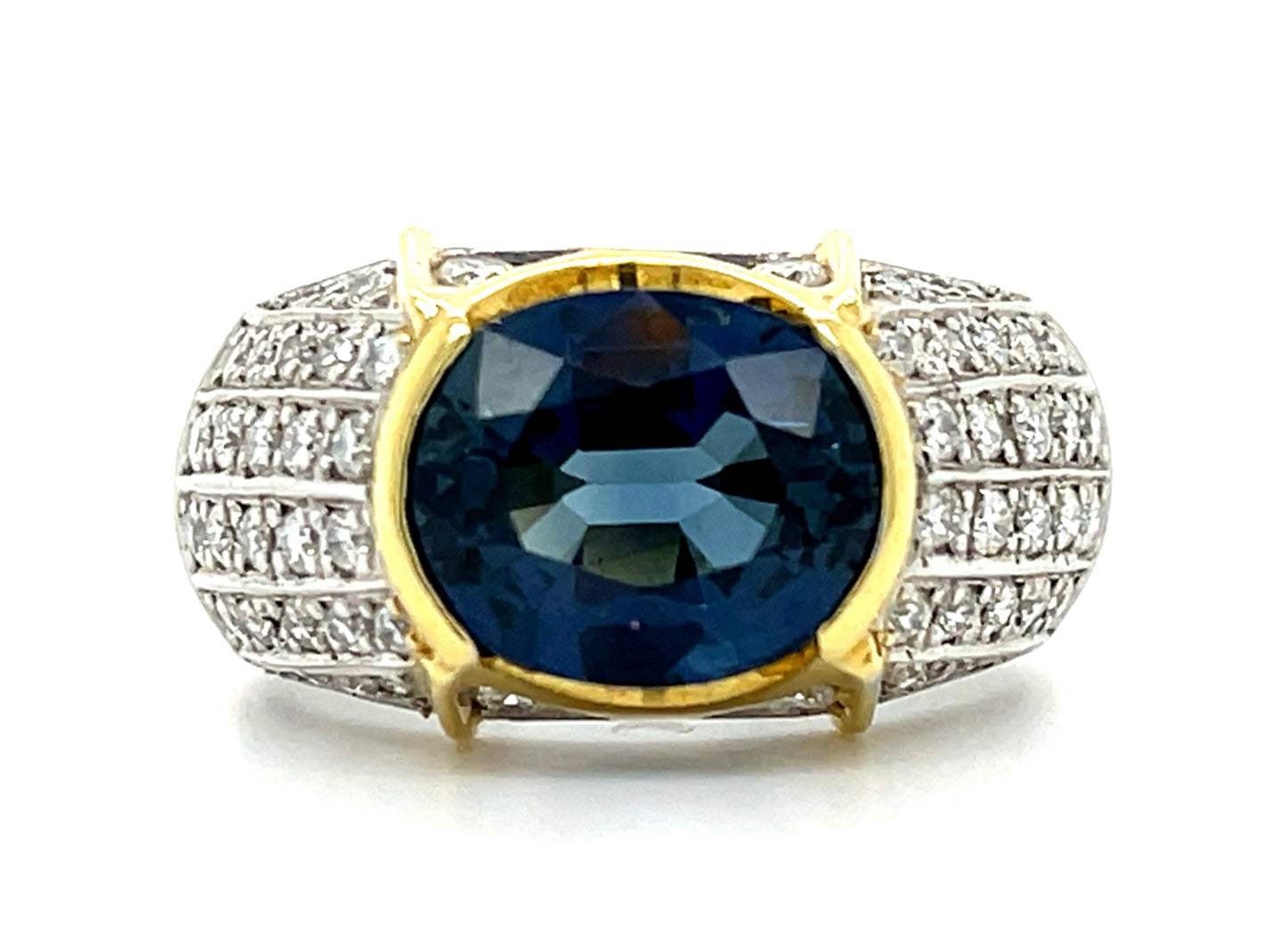 5.52ct Sapphire Cushion Shape Platinum+18KY Ring (Vintage Circa 1970s) .80ct Diamonds