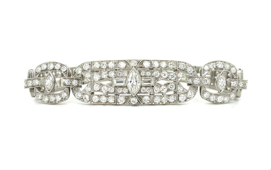 .90ct Marquise Diamonds (Three Stones) 8.50ct SD Platinum Art Deco Bracelet