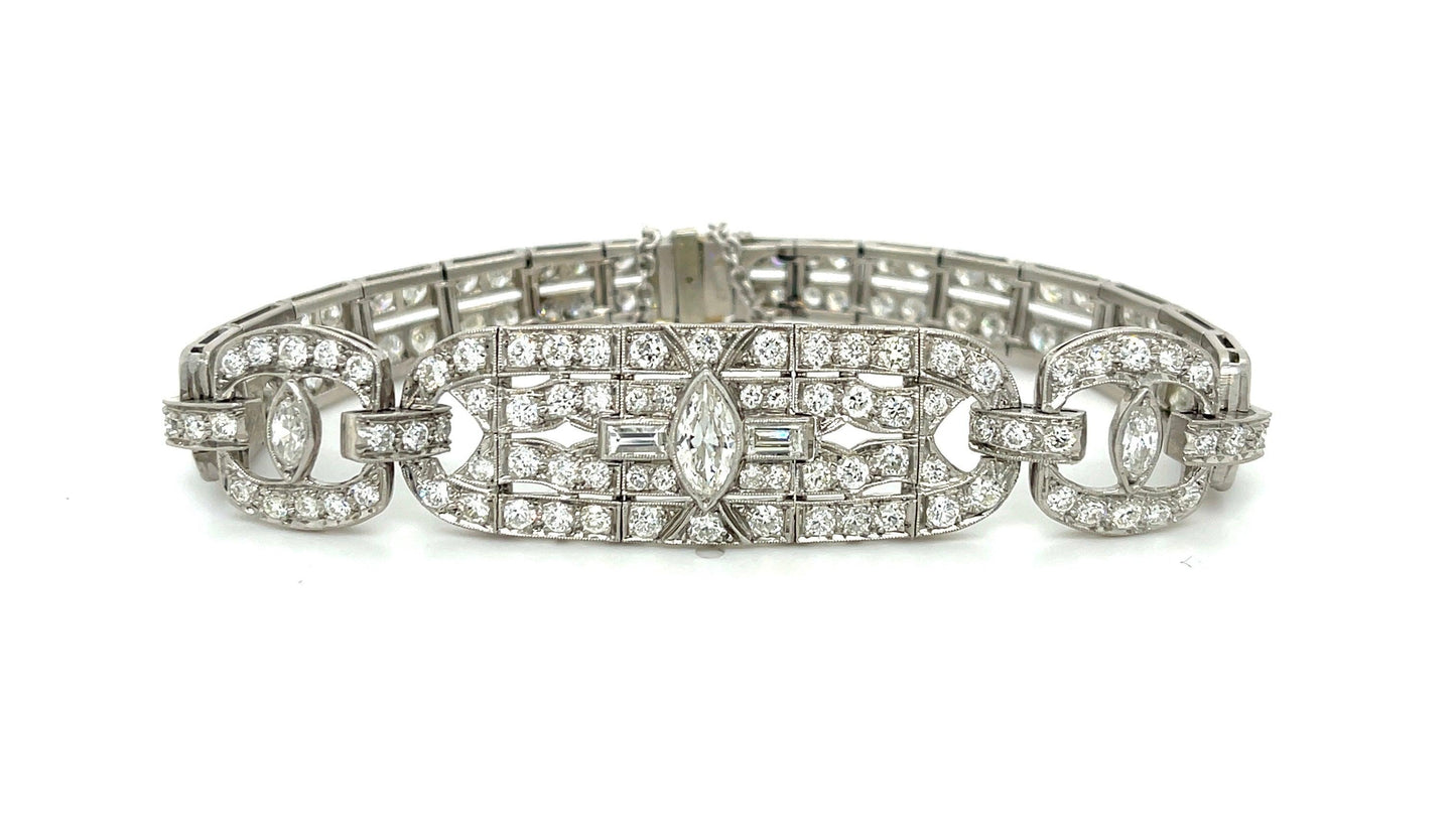 .90ct Marquise Diamonds (Three Stones) 8.50ct SD Platinum Art Deco Bracelet