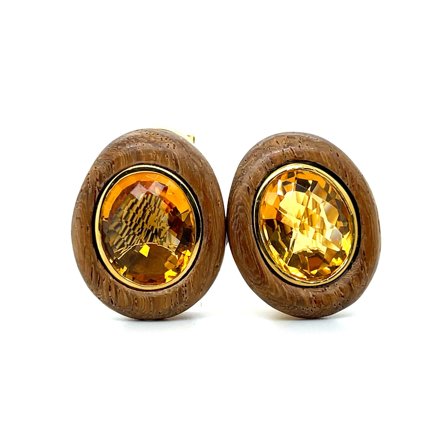 Citrine and Wood 18KY Earrings
