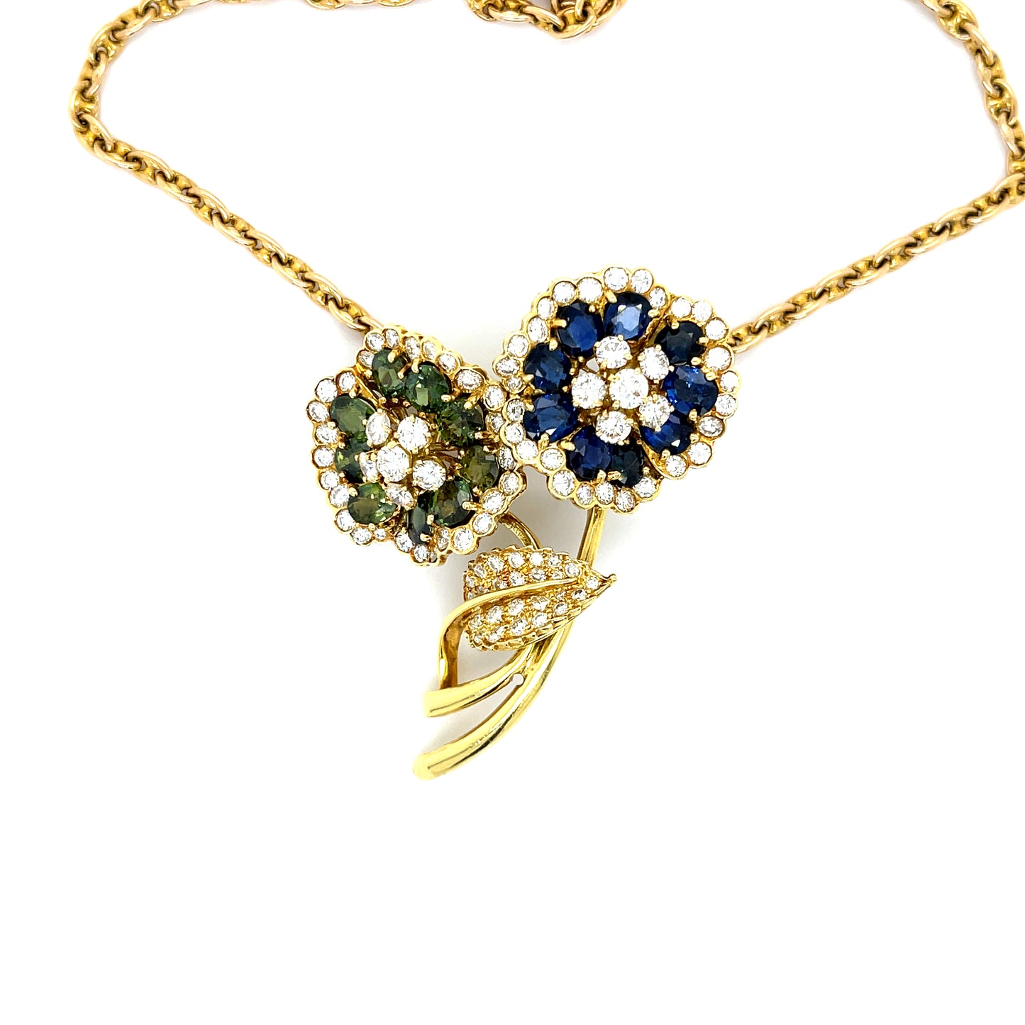 Hammerman Brothers Entwined Flower 18KY Pendant 10ct Sapphires 4.10ct Diamonds