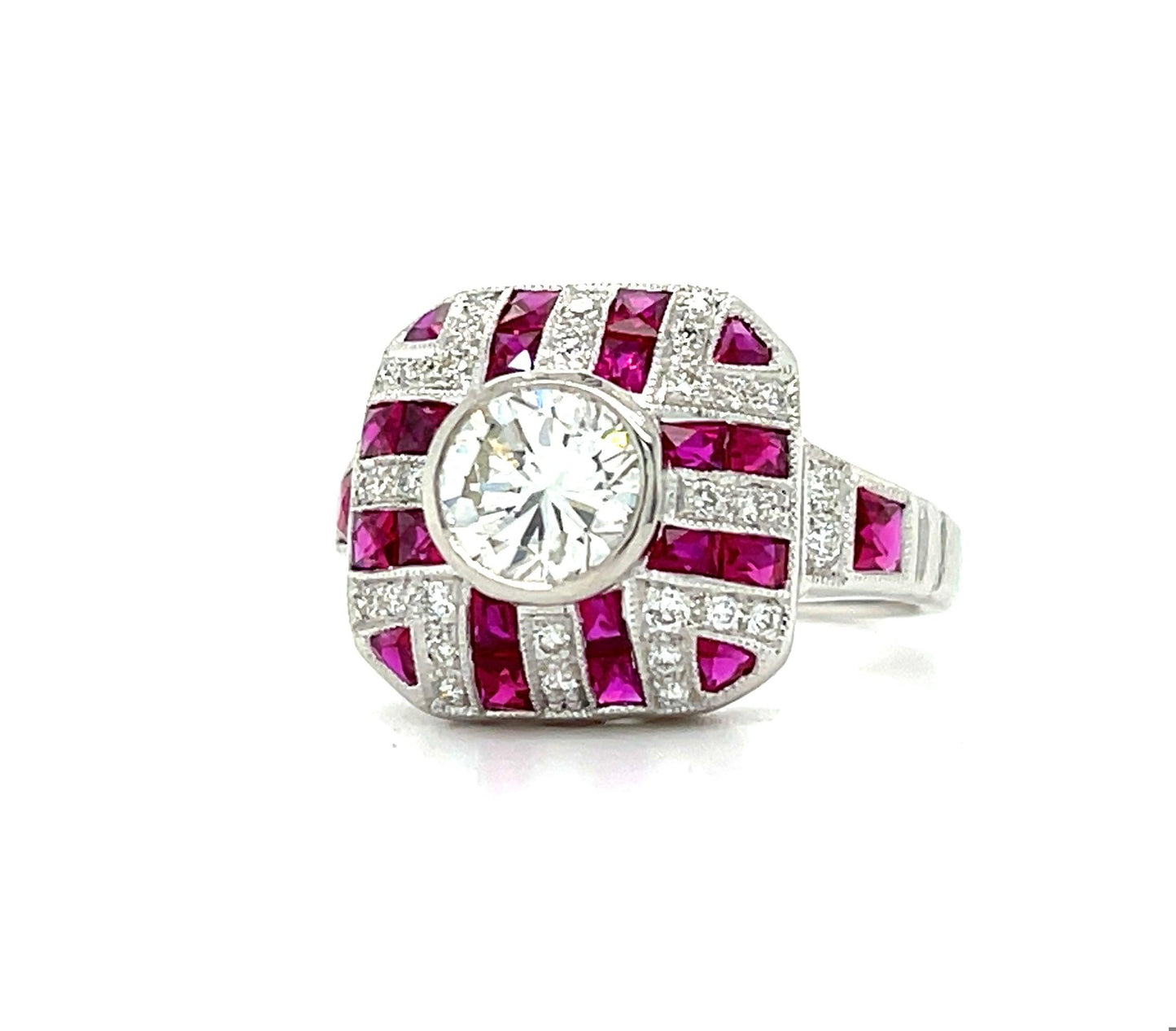 .94ct CD Platinum Handmade Ring 1.40ct Calibre Rubies .48ct SD
