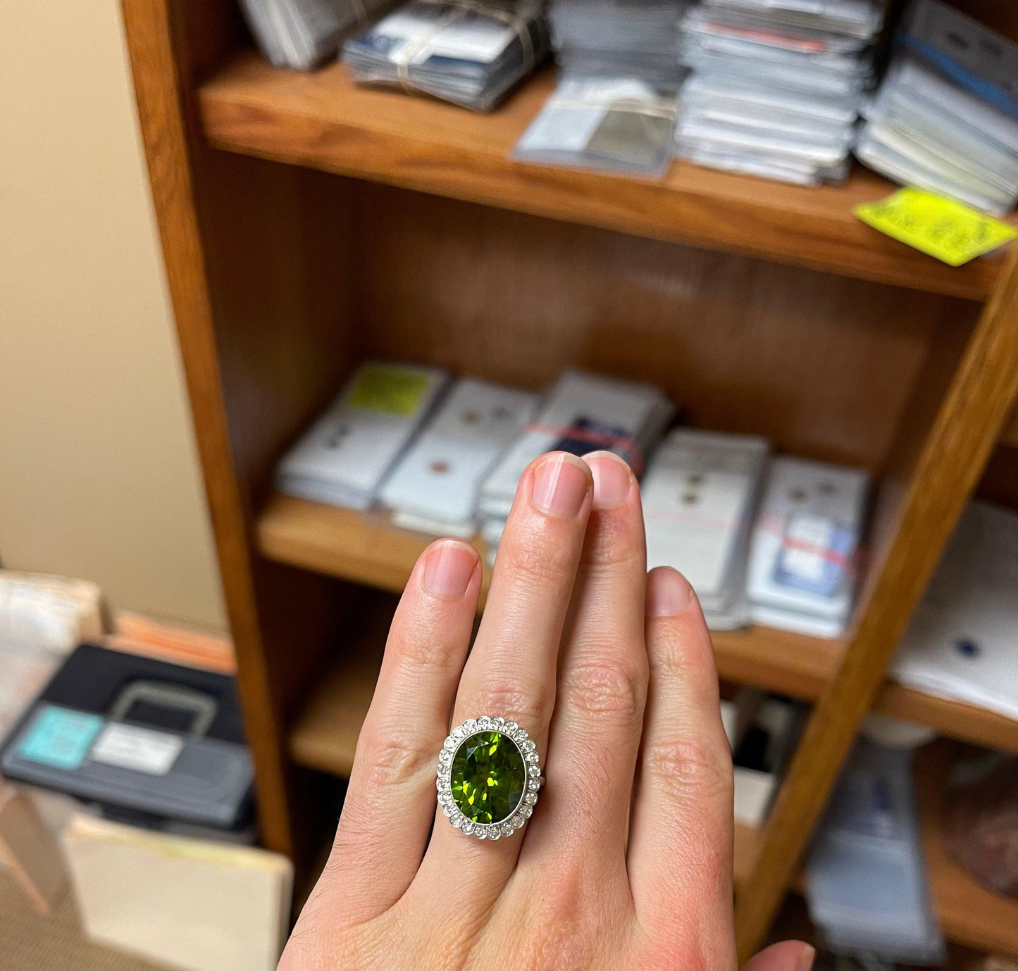 9.50ct Peridot .90ct Diamond Platinum Ring