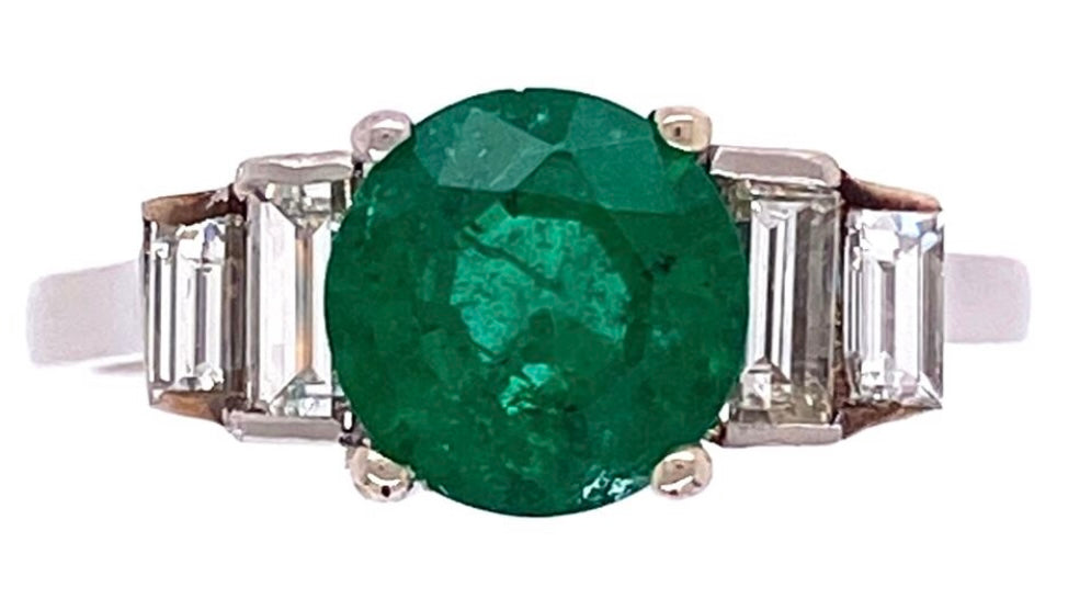 PT Emerald & Colombian Diamond Ring 1.00ct(em) 0.35ct twt(dia) Circa 1950