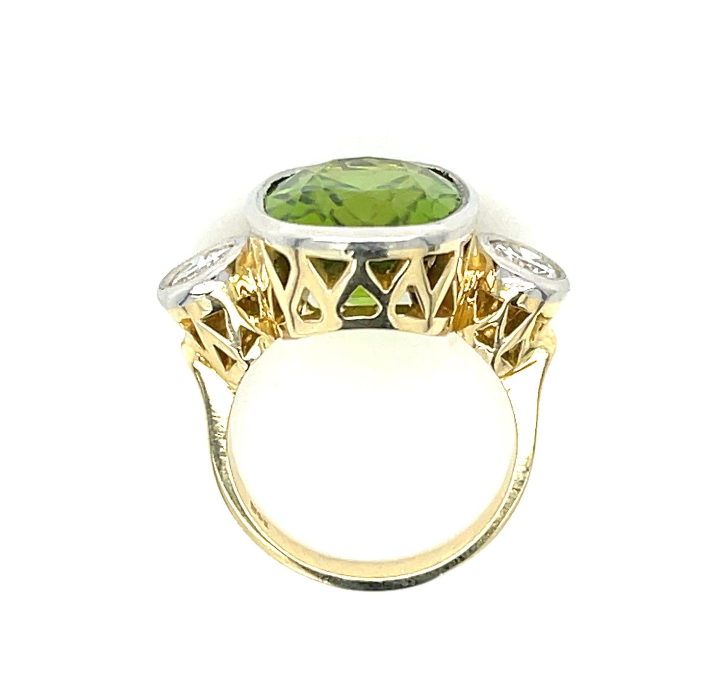 9.58ct Burma Peridot .63ct Diamond Platinum over 14KY Ring 10.10gr 6.50 Size