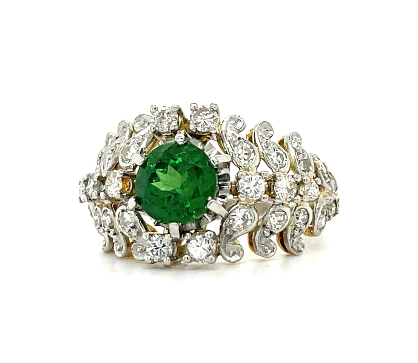 Edwardian Ring 1.64ct Tsavorite Garnet .80ct Diamonds Platinum over 18KY Antique (Circa 1900s)