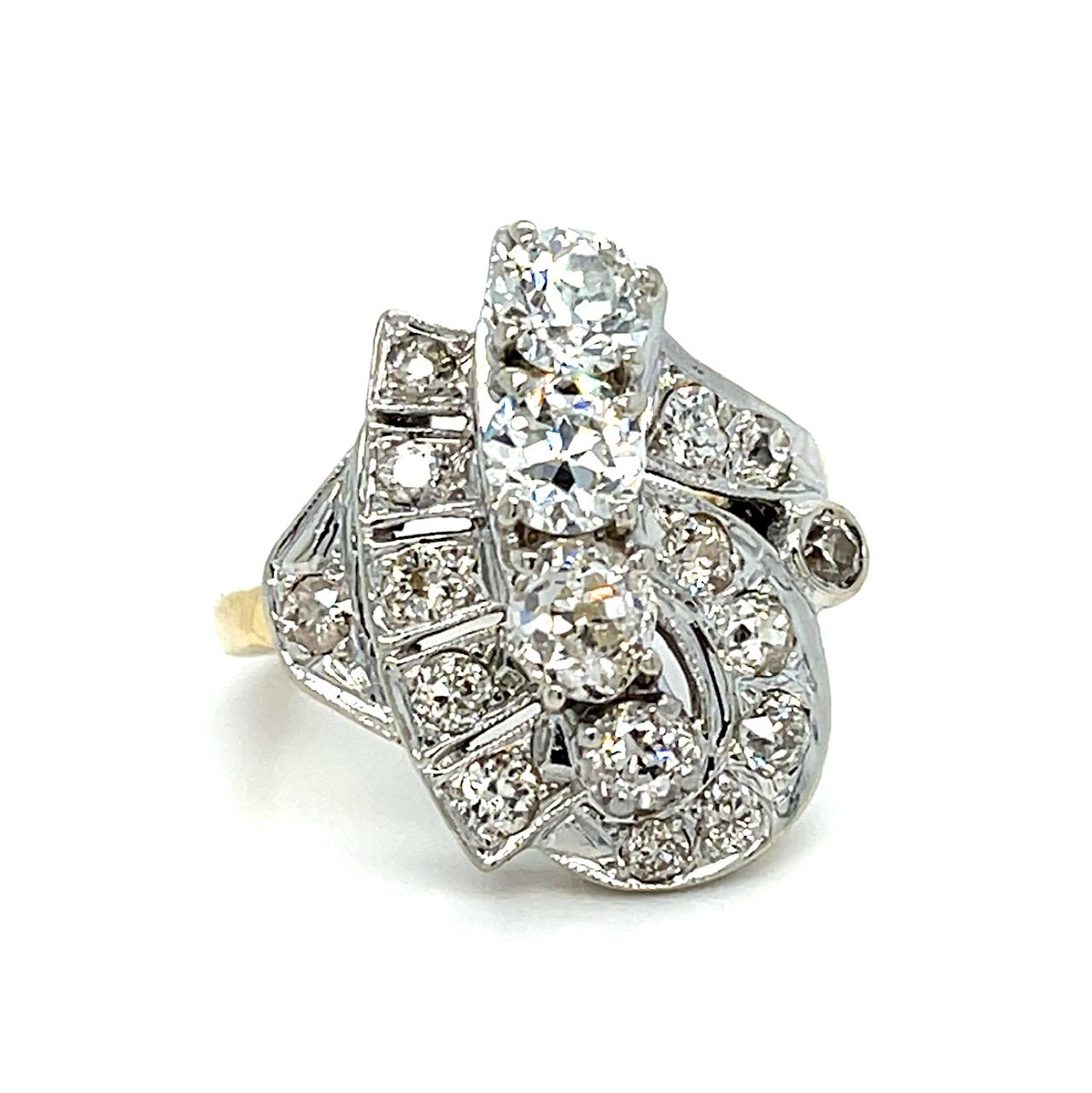 Art Deco .40ct Center Diamond 1.90ct SD 14K 2 Tone Ring (Vintage 1930s) 6.40g 6.