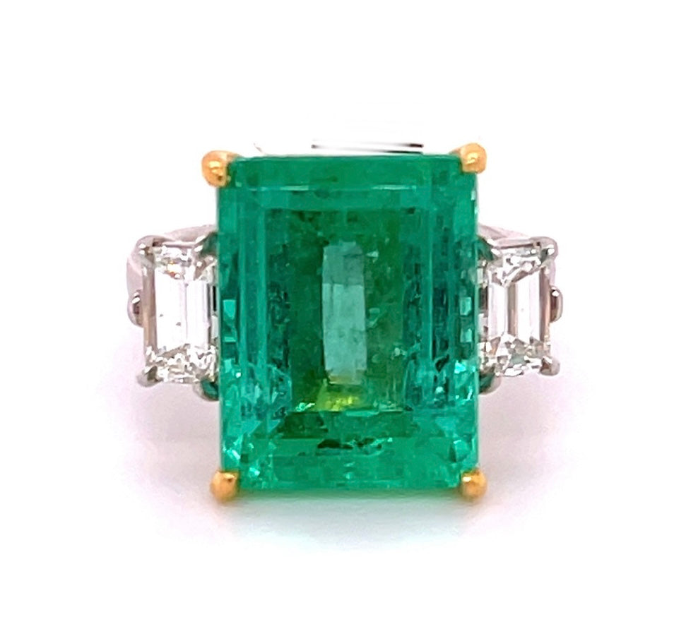 12.43ct Emerald Ring Platinum+18KY 1.26ct Diamonds Signed "Aletto"