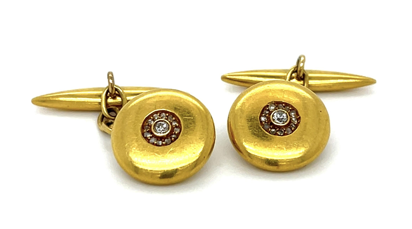 Victorian .20ct Diamond 18KY Cufflinks (Antique 1890s) 7.50g