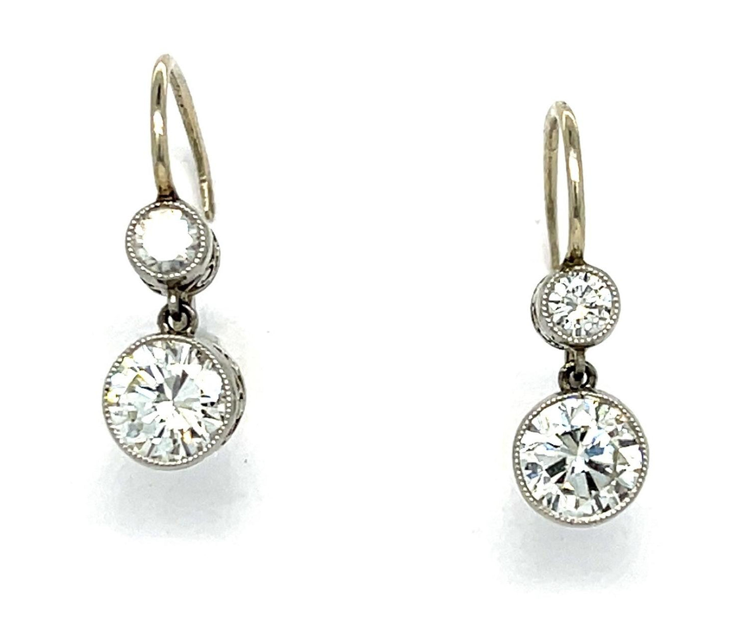 1.29ct Round Brilliant Diamonds Platinum+18KY Handmade Earrings 3.20g 1"