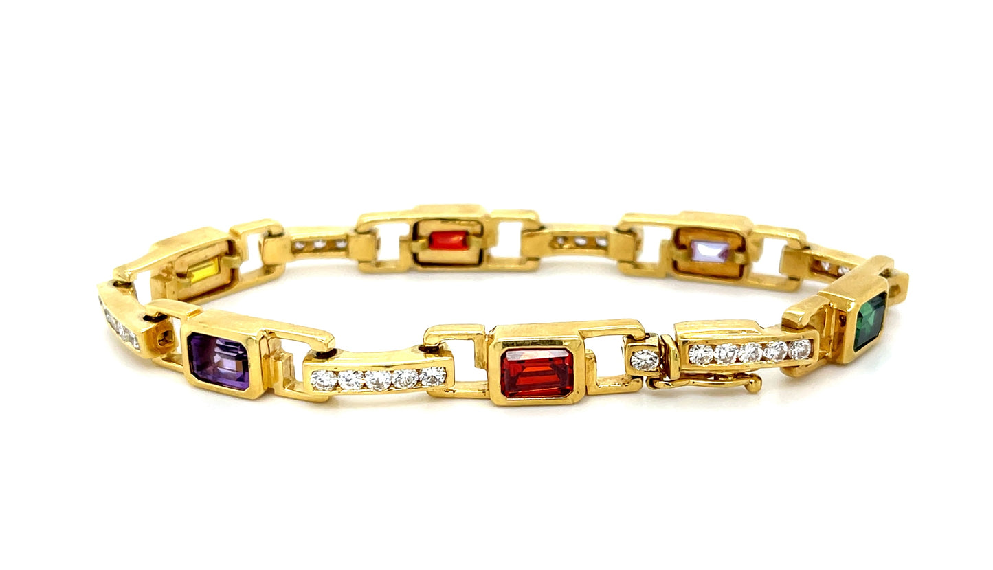10ct Semi Precious Gemstone 1.86ct Diamond 18KY Bracelet