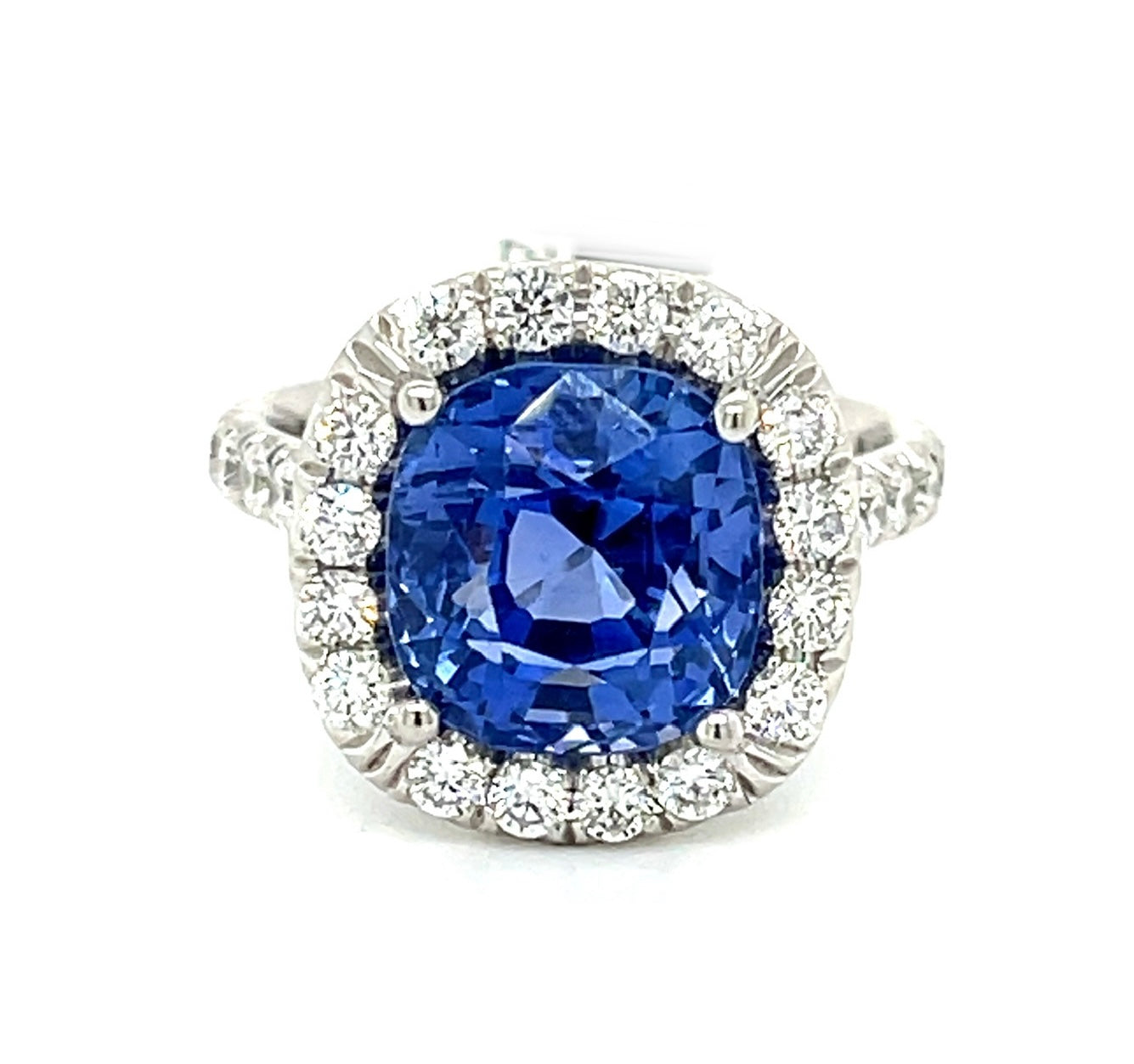 7.23ct AGL Ceylon No Heat Sapphire Platinum Ring 1.04ct Diamonds