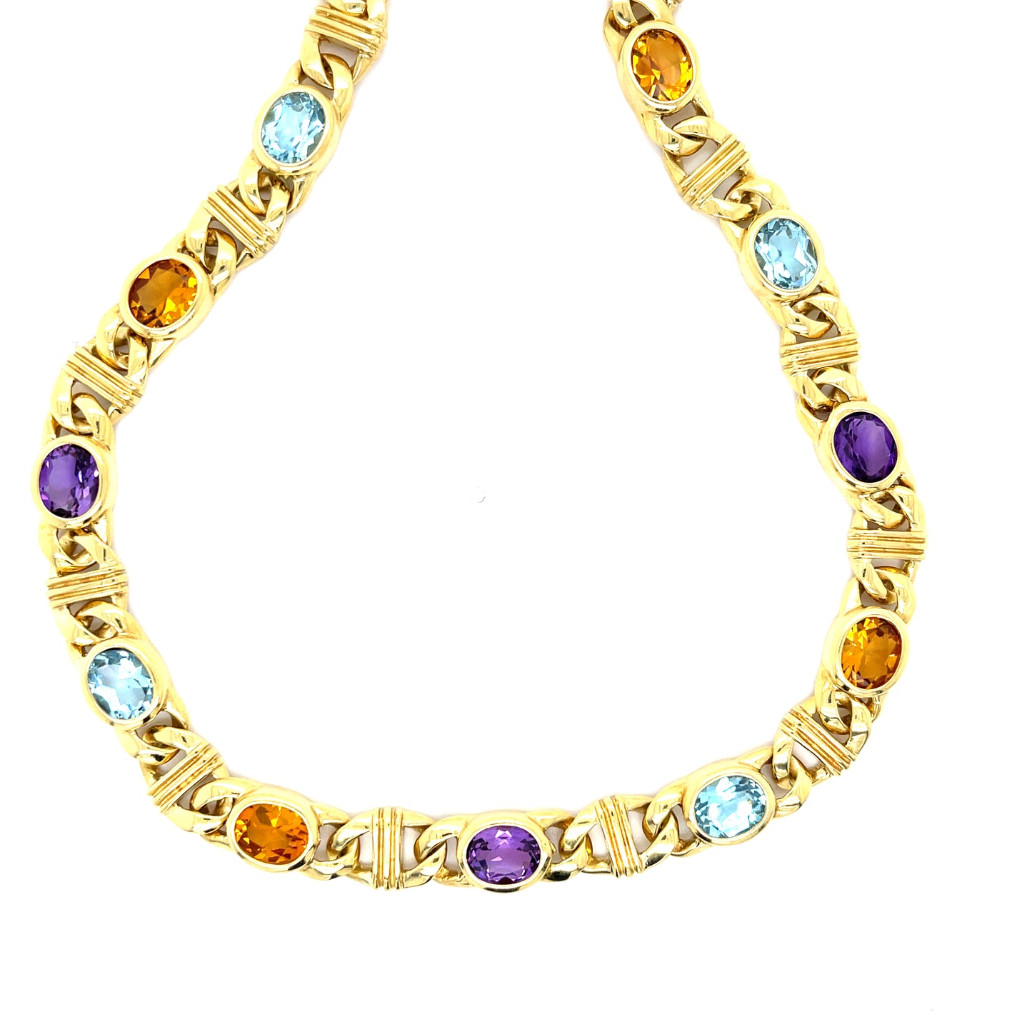 Citrine, Blue Topaz and Amethyst Necklace 18KY Estate Necklace