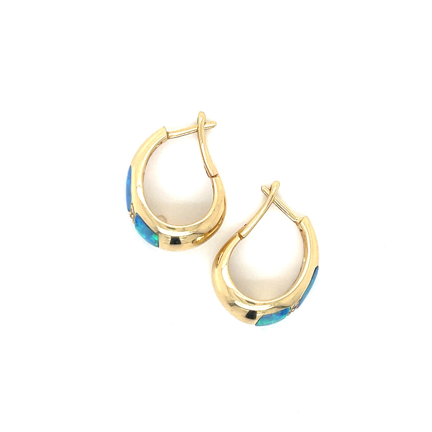 2.30ct Inlaid Opal Designer Kabana 14KY Earrings .06ct Diamonds