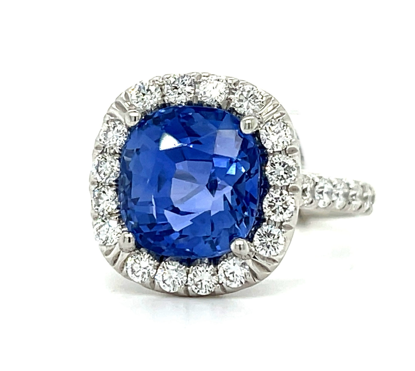 7.23ct AGL Ceylon No Heat Sapphire Platinum Ring 1.04ct Diamonds
