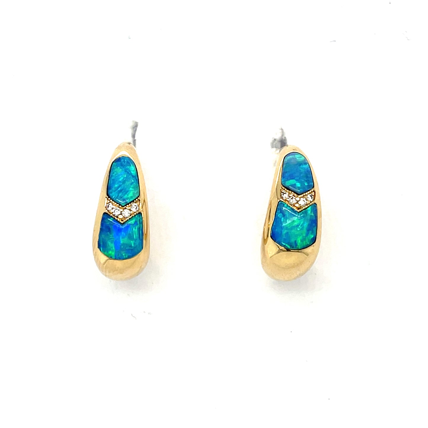 2.30ct Inlaid Opal Designer Kabana 14KY Earrings .06ct Diamonds