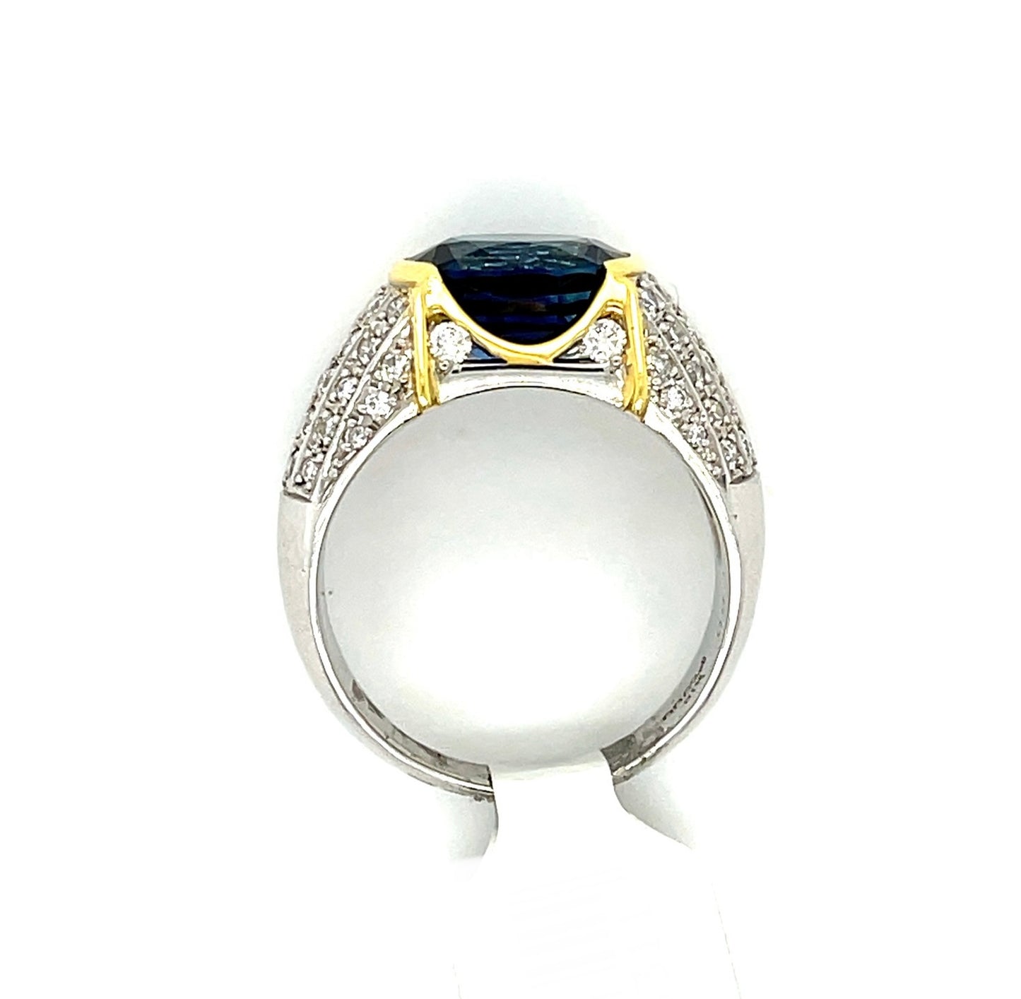 5.52ct Sapphire Cushion Shape Platinum+18KY Ring (Vintage Circa 1970s) .80ct Diamonds