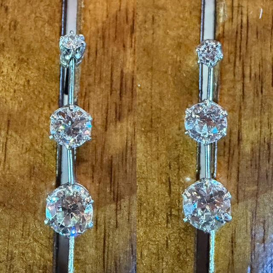 Original Art Deco 2.90ct (Four Center Euro Dia) PT+18KY Drop Earrings