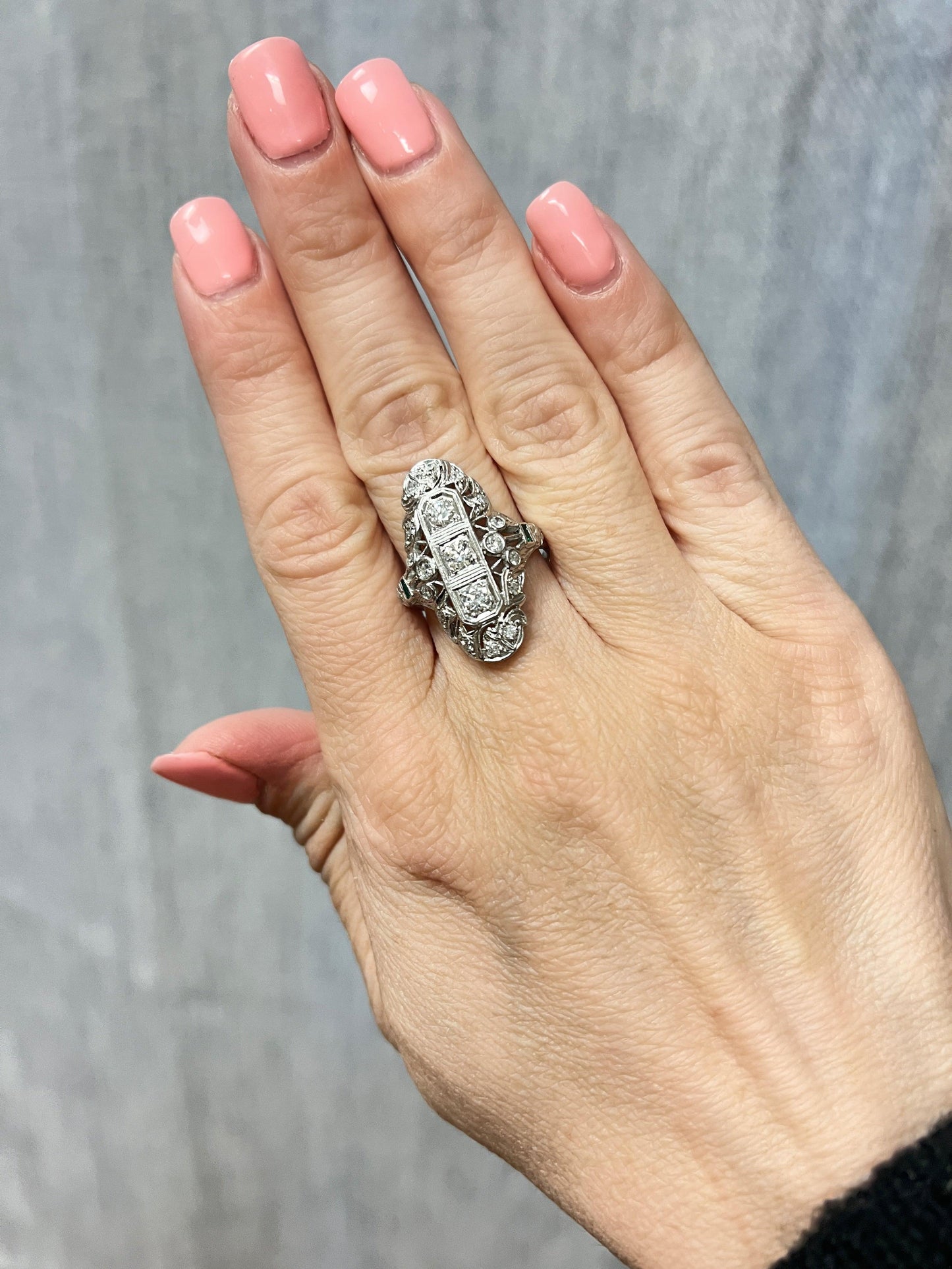 Art Deco 0.90ct Diamonds Platinum Antique Three Stone Ring (Circa 1920s)