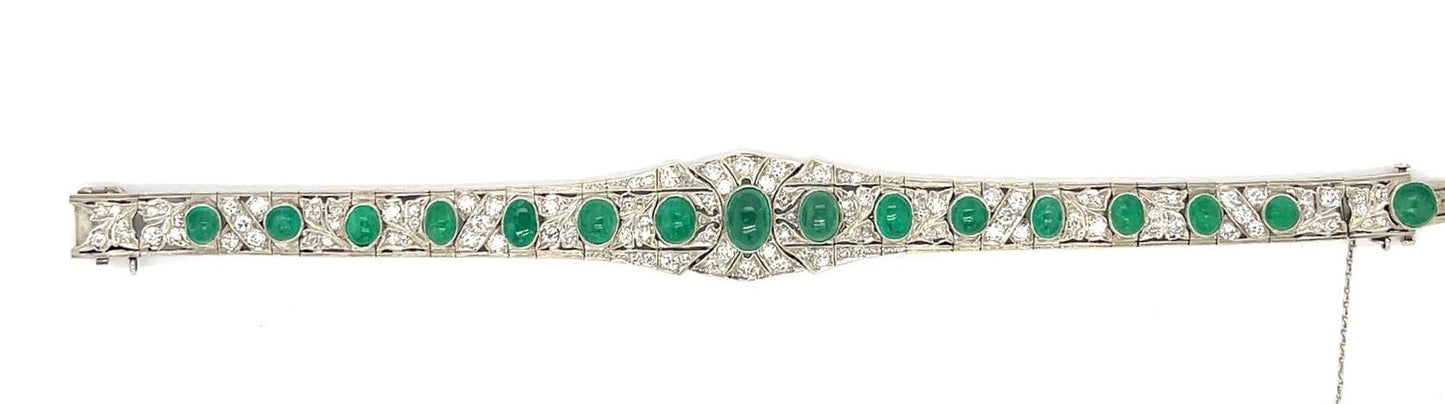 Art Deco 9ct Cabochon Emerald 4ct (110 Diamonds) PT Bracelet (Antique 1920s)