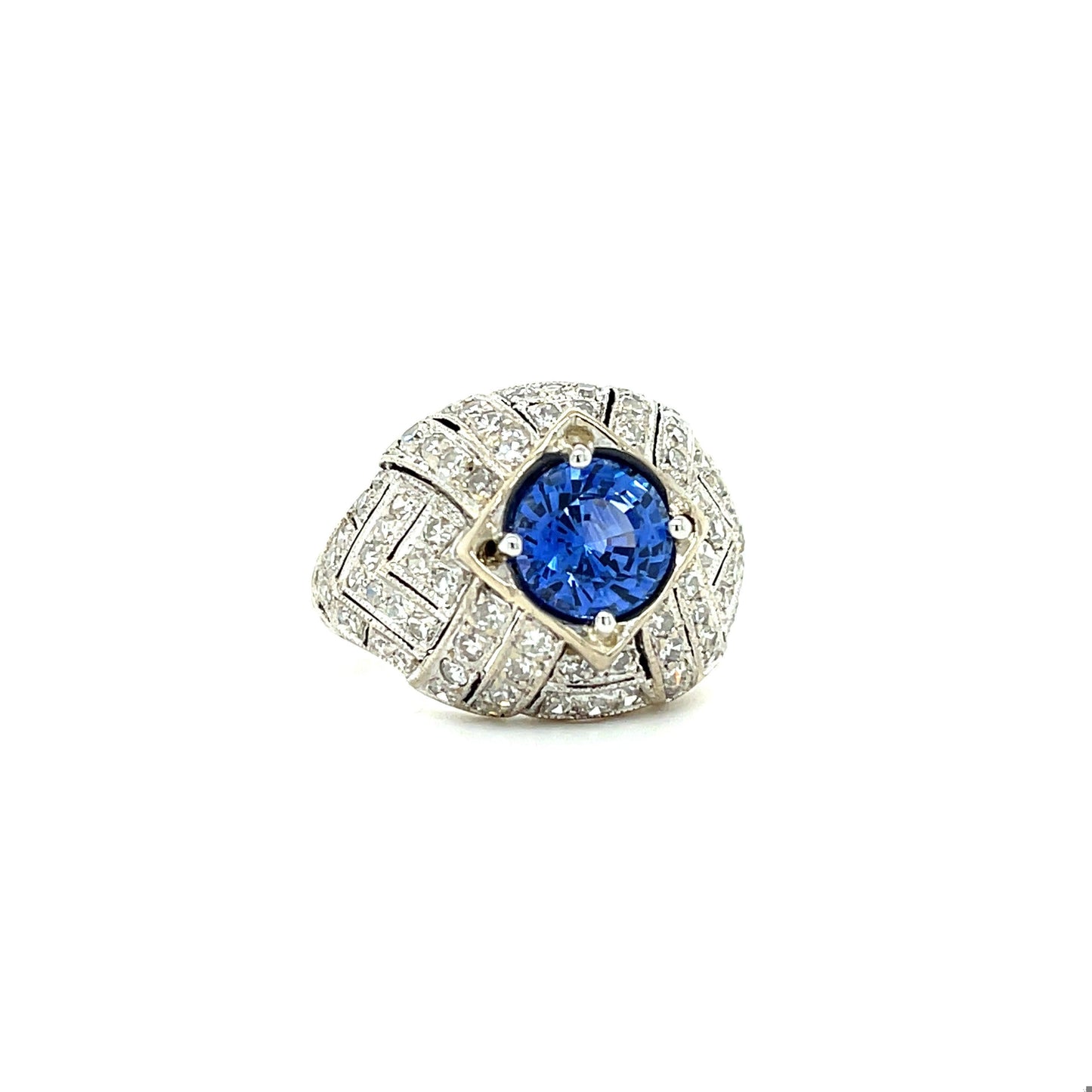 Art Deco 1.78ct Sapphire .80ct Diamonds (80 Stones) Platinum/14KY Ring