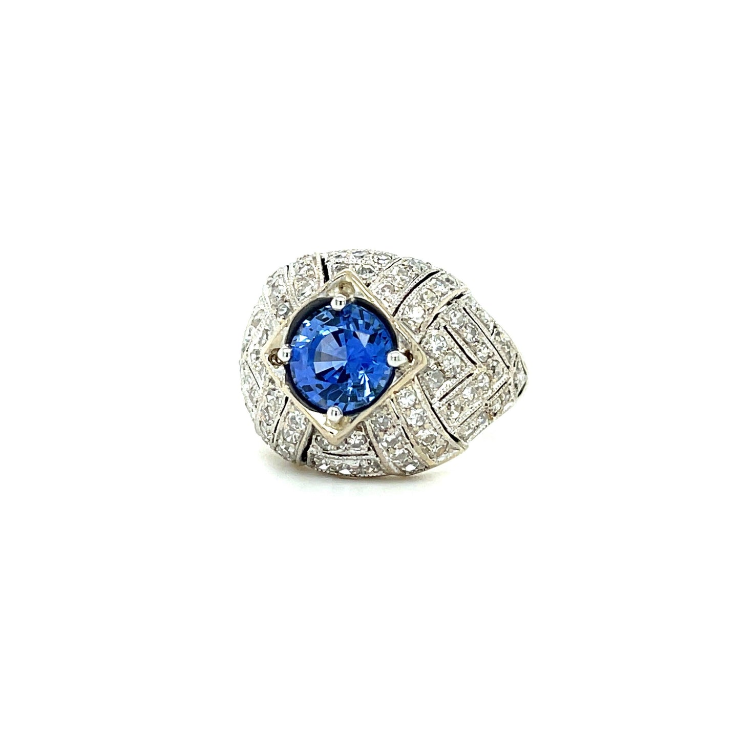 Art Deco 1.78ct Sapphire .80ct Diamonds (80 Stones) Platinum/14KY Ring