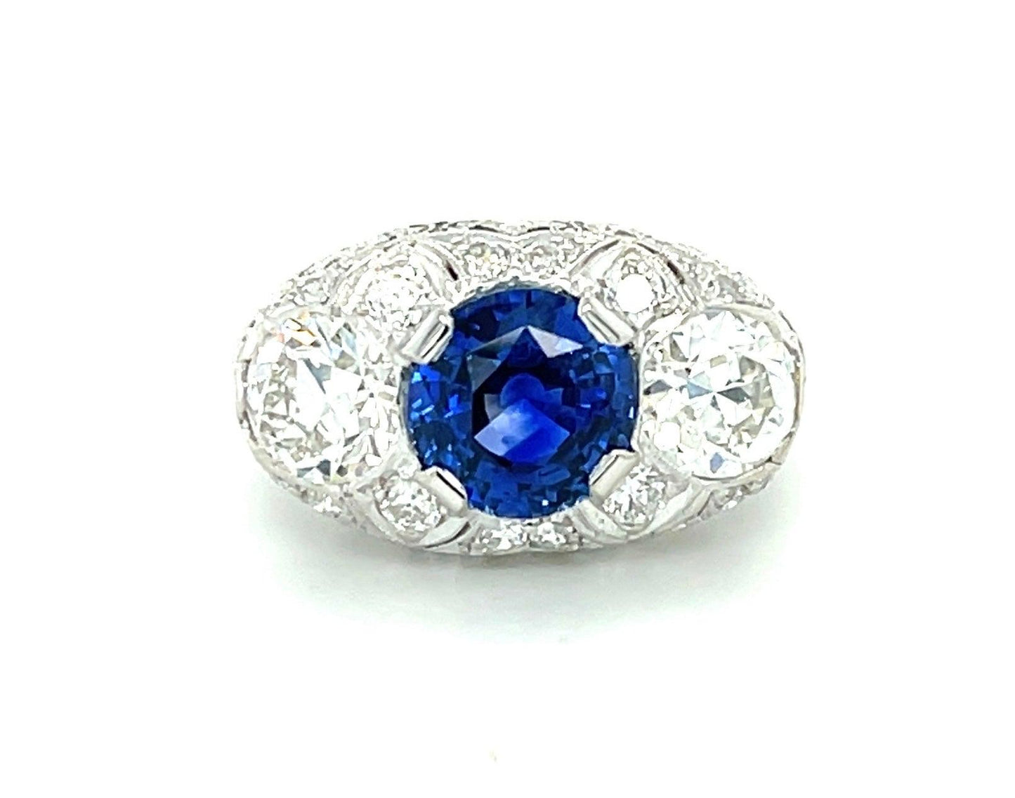 Art Deco 2.31ct Sapphire 1.80ct Old European Cut Diamonds .70ct SD PT Ring