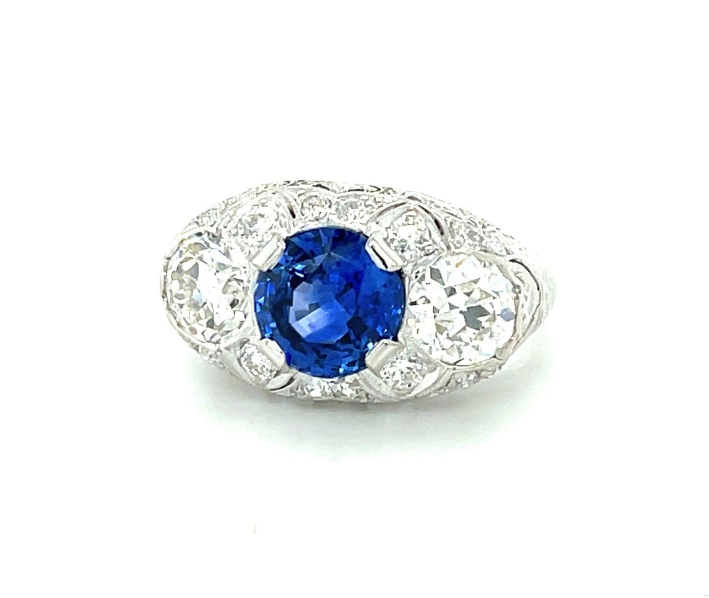 Art Deco 2.31ct Sapphire 1.80ct Old European Cut Diamonds .70ct SD PT Ring