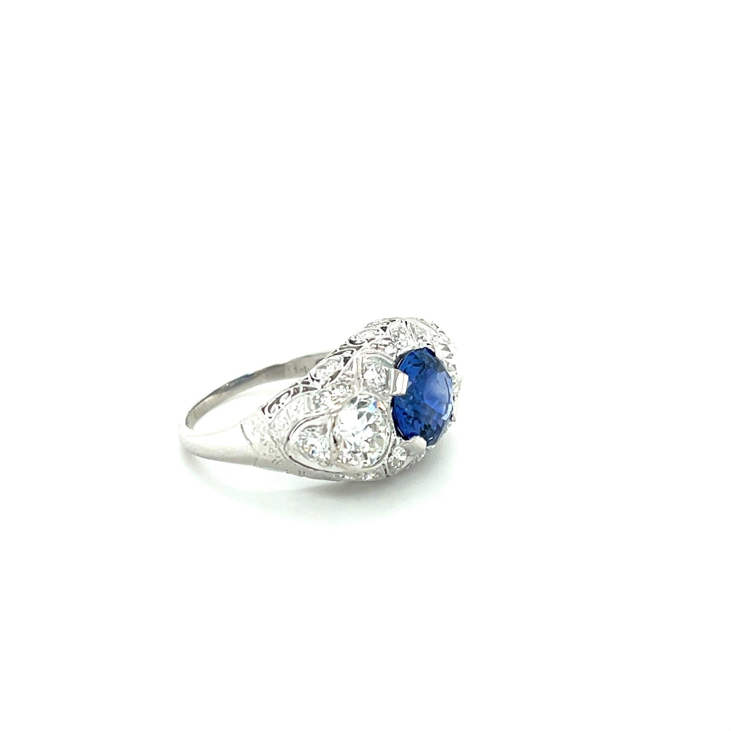 Art Deco 2.31ct Sapphire 1.80ct Old European Cut Diamonds .70ct SD PT Ring