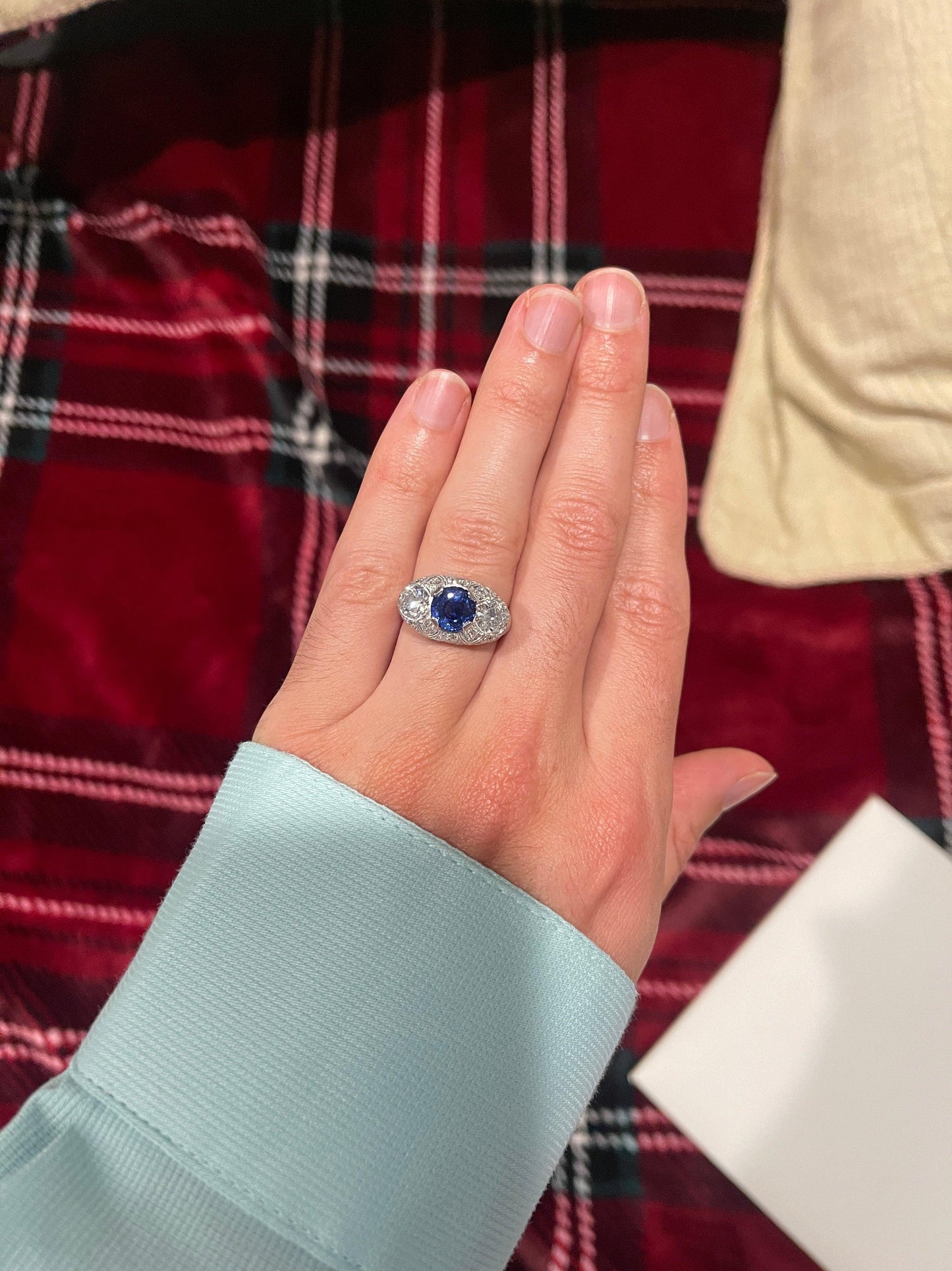 Art Deco 2.31ct Sapphire 1.80ct Old European Cut Diamonds .70ct SD PT Ring