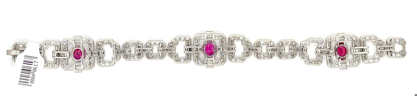 Art Deco 4.51ct GIA No Heat Burma Rubies 8.50ct Diamond Bracelet