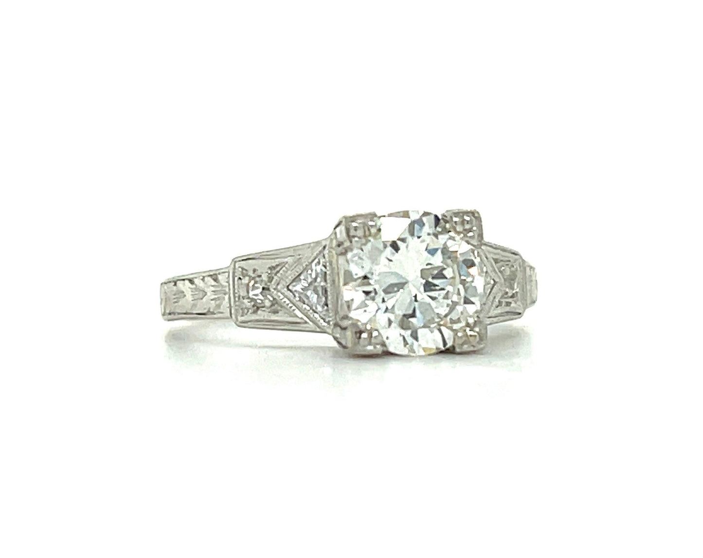 Art Deco .99ct GIA I SI2 Old European Cut Diamond .28ct SD Platinum Vintage Ring